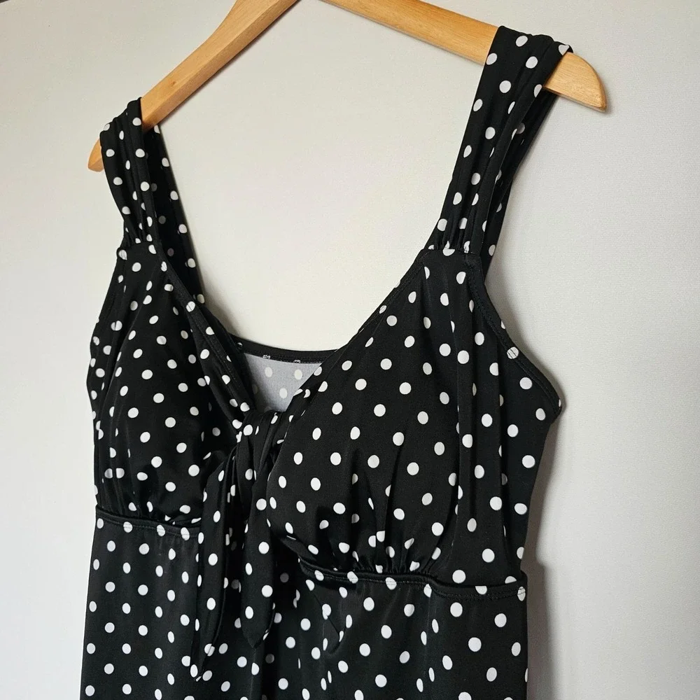 Great Lengths Black White‎ Polka Dot Swimdress Size 22W Tie Front Bathing Suit